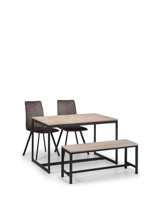 front image of julian-bowen-tribeca-120-cm-dining-table-2-monroe-chairs-bench