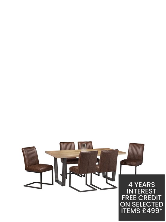 front image of julian-bowen-brooklyn-180-cm-solid-oak-and-metal-dining-table-6-chairs