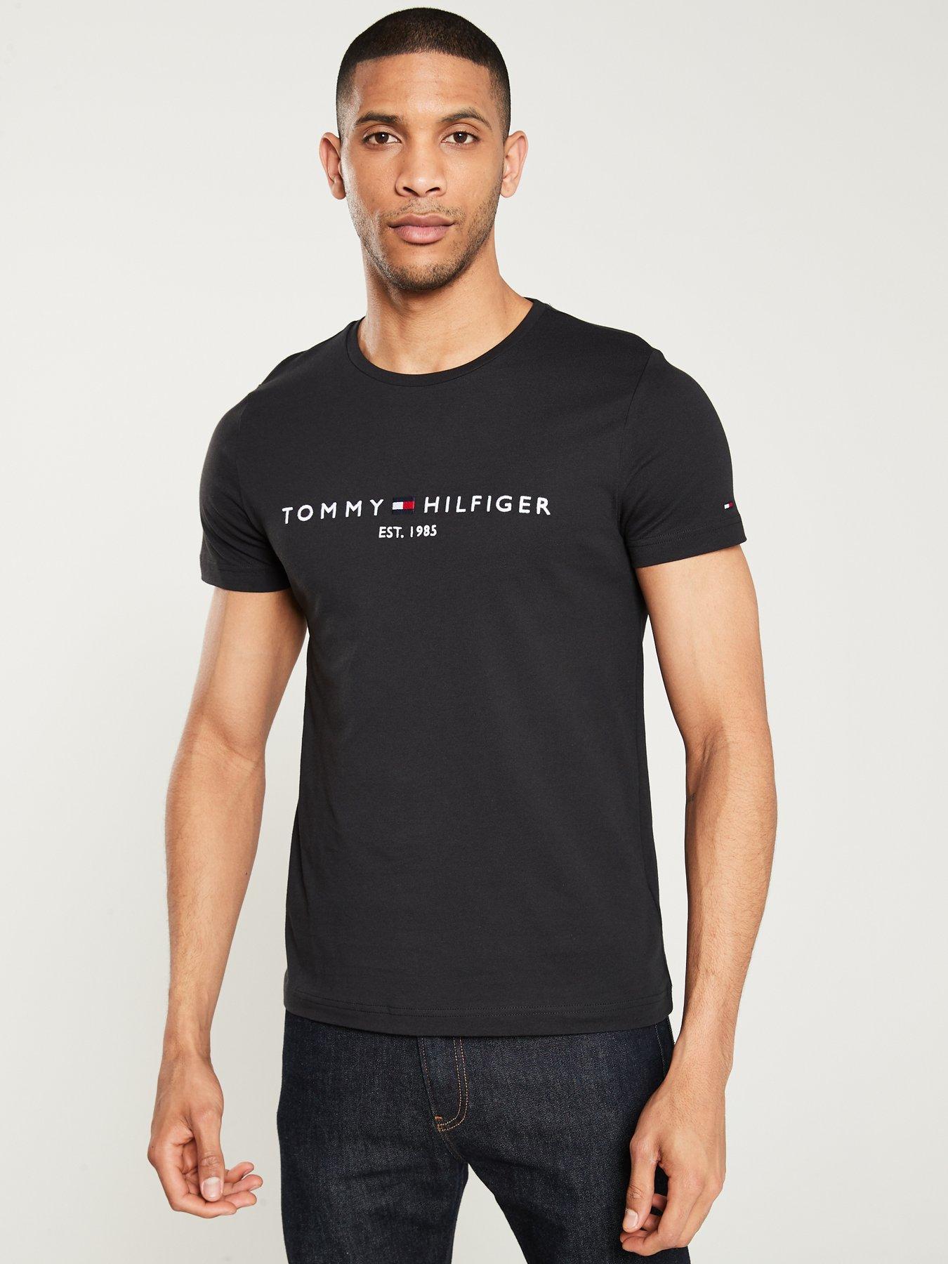   Linear Chest Logo 半袖Tシャツ Tommy Hilfiger Linear Chest Logo T-Shirt - Black | Littlewoods