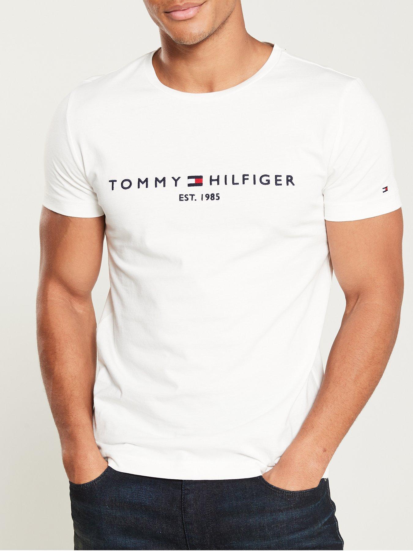 Image 1 of 4 of Tommy Hilfiger Linear Chest Logo T-Shirt - White