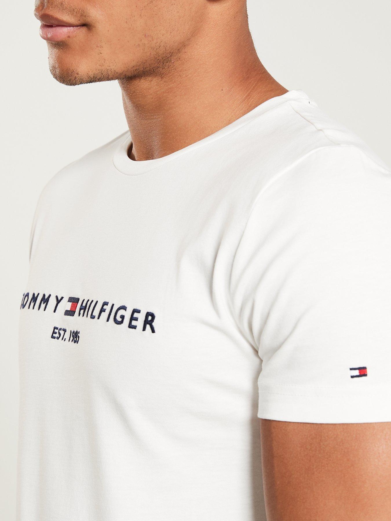 Image 4 of 4 of Tommy Hilfiger Linear Chest Logo T-Shirt - White