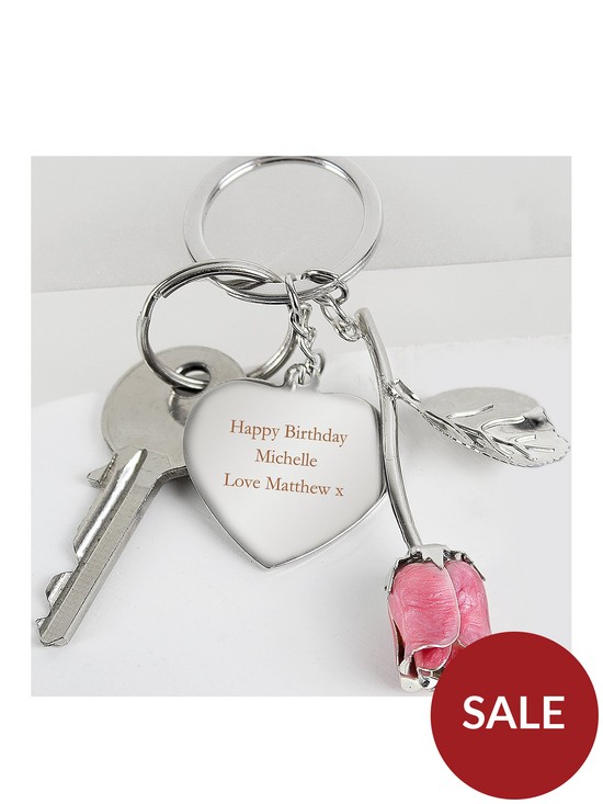 front image of the-personalised-memento-company-personalised-pink-rose-keyring