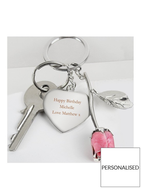 front image of the-personalised-memento-company-personalised-pink-rose-keyring