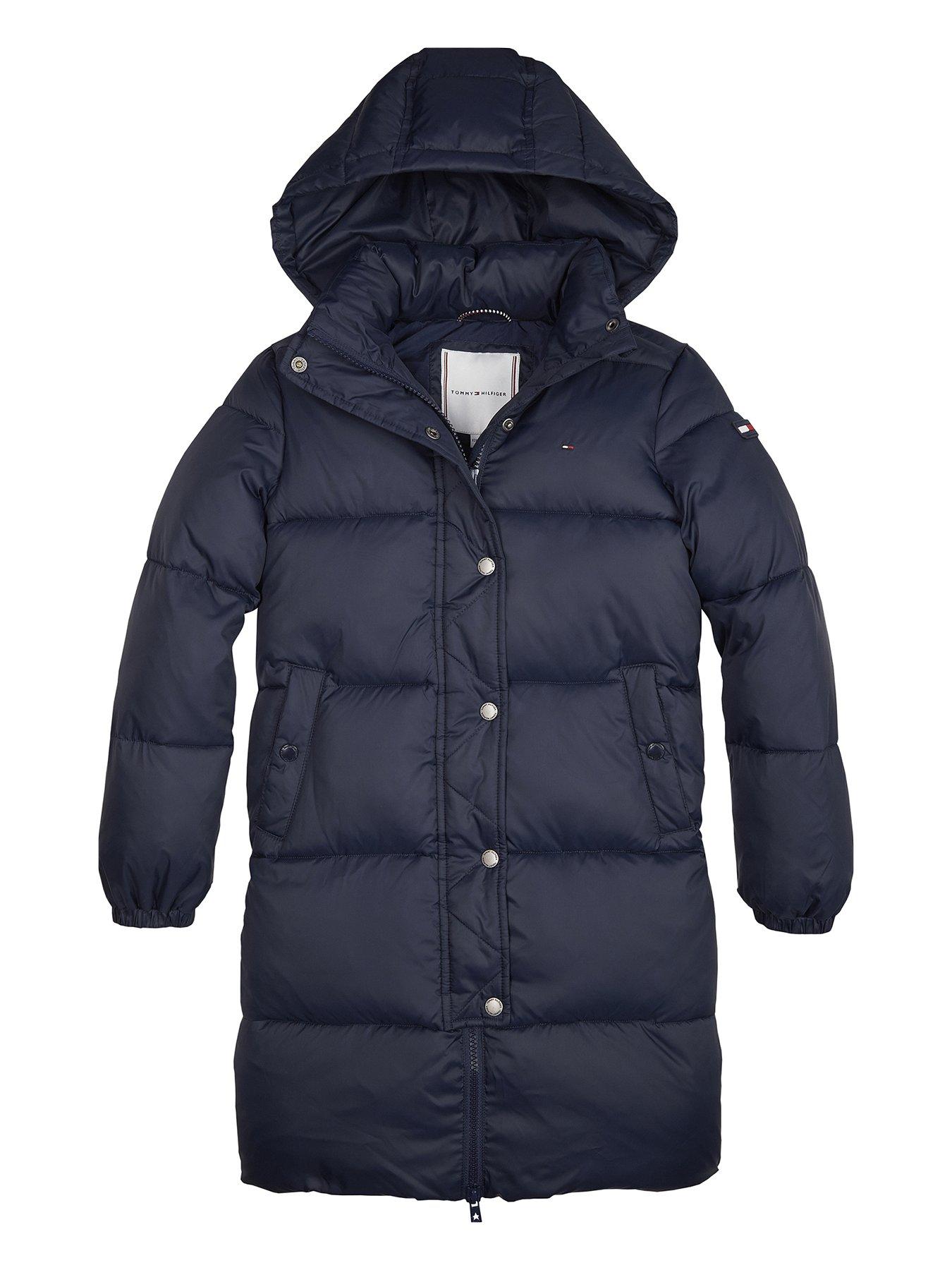 ladies navy padded coat with hood