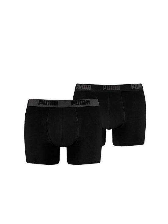 front image of puma-2-pack-basic-boxer-shorts-black