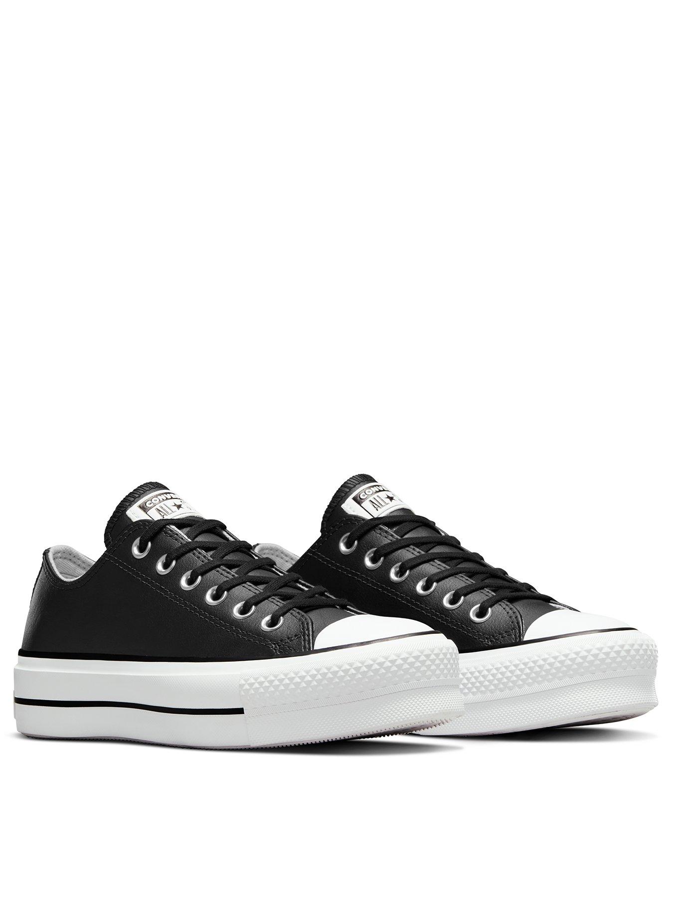 Converse Womens Leather Lift Ox Trainers Black White littlewoods