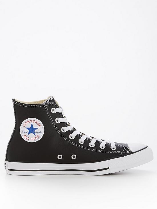 front image of converse-mens-leather-hi-trainers-black