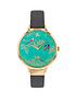  image of sara-miller-chelsea-turquoise-and-gold-detail-34mm-dial-grey-leather-strap-ladies-watch