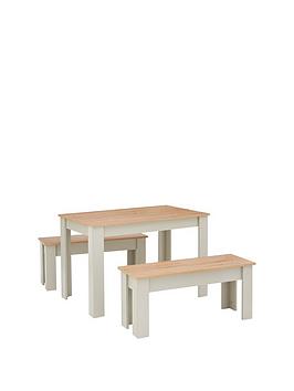 Very  Cornwall 120 Cm Dining Table And 2 Benches - Grey/Oak Effect