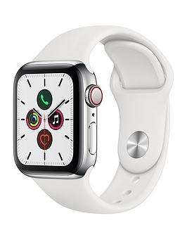 Apple   Watch Series 5 (Gps + Cellular), 40Mm Stainless Steel Case With White Sport Band