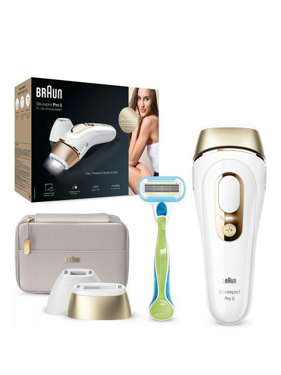 front image of braun-ipl-silk-expert-pro-5-at-home-hair-removal-device-with-pouch-pl5124nbsp--whitegold