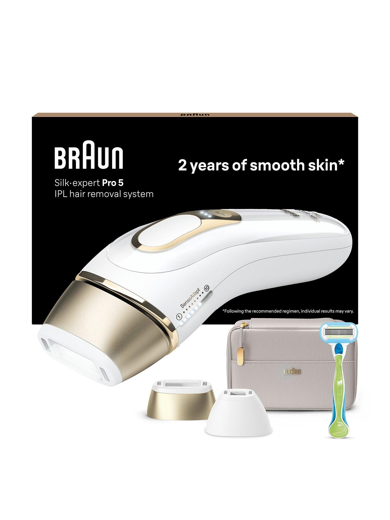 Image 1 of 6 of Braun IPL Silk-Expert Pro 5, At Home Hair Removal Device with Pouch PL5124&nbsp;- White/Gold