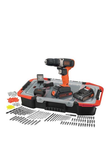 black-decker-18vnbsplithium-ion-cordless-drill-drive-with-2-batteries-amp-165-accessories-with-kitbox