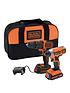  image of black-decker-18v-lithium-ion-twin-pack-kit-with-18v-hammer-drill-18v-impact-driver-2x-15ah-batteries-charger-amp-soft-bag