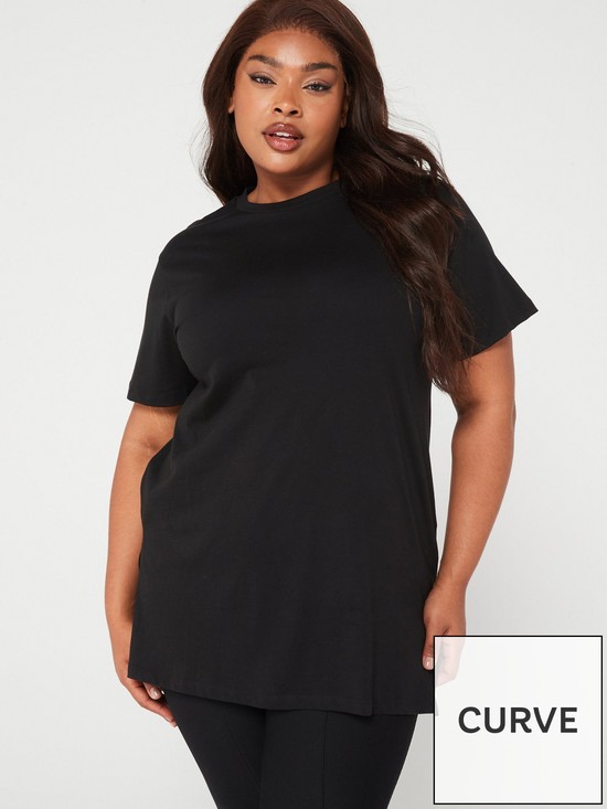 front image of v-by-very-curve-splitnbsphem-tunic-t-shirt-black