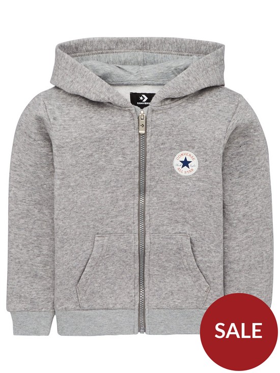 front image of converse-fleece-chuck-patch-full-zip-hoodie-grey