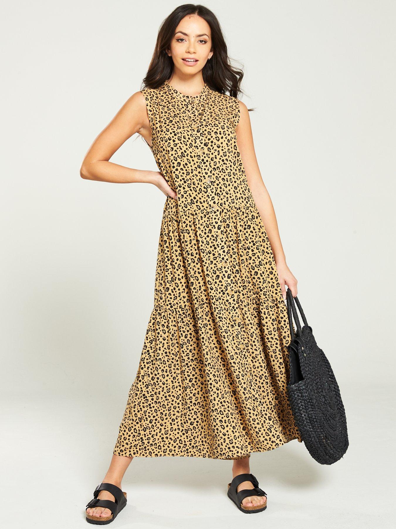 warehouse leopard button midi dress