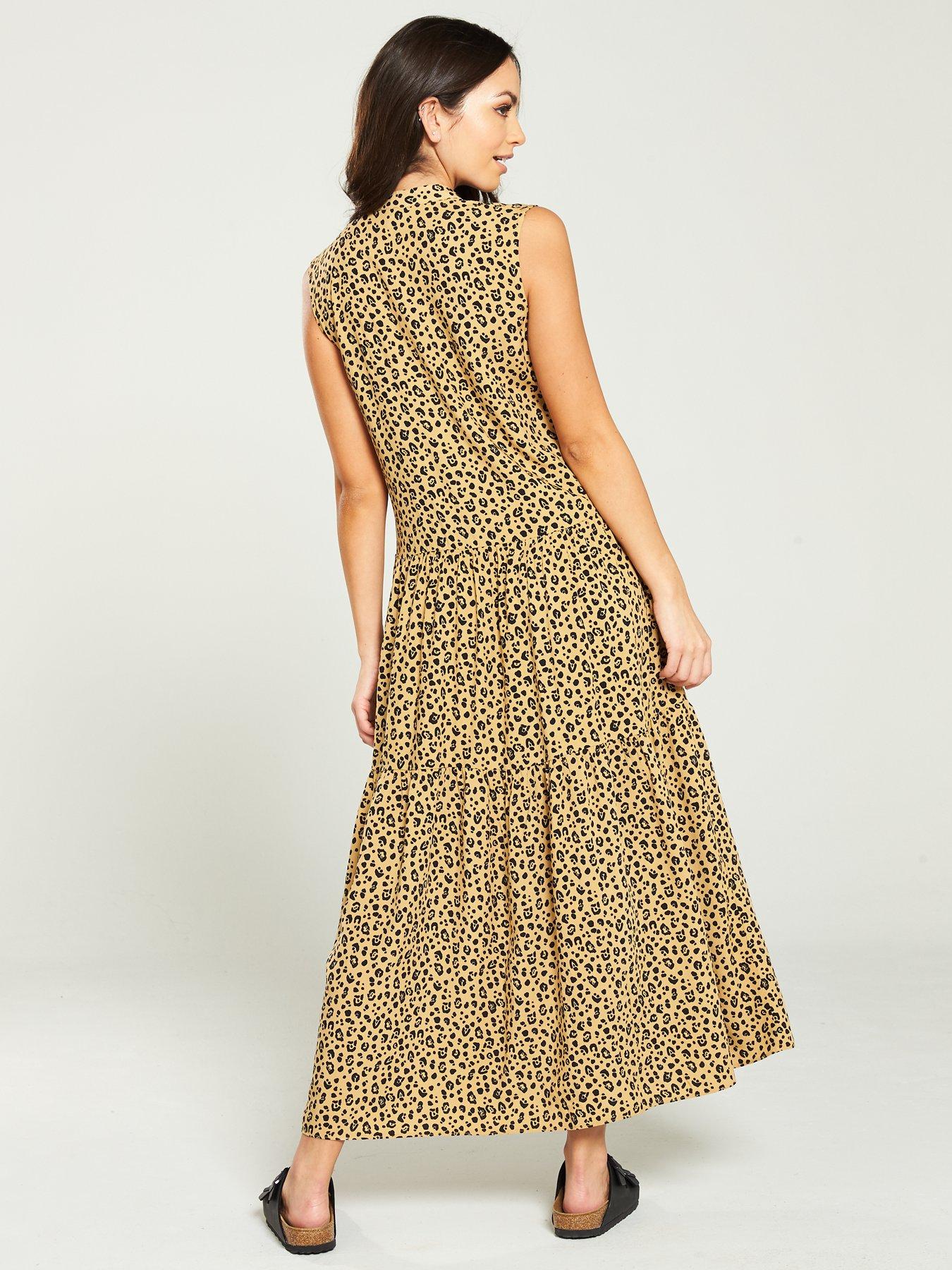 warehouse leopard tiered maxi dress