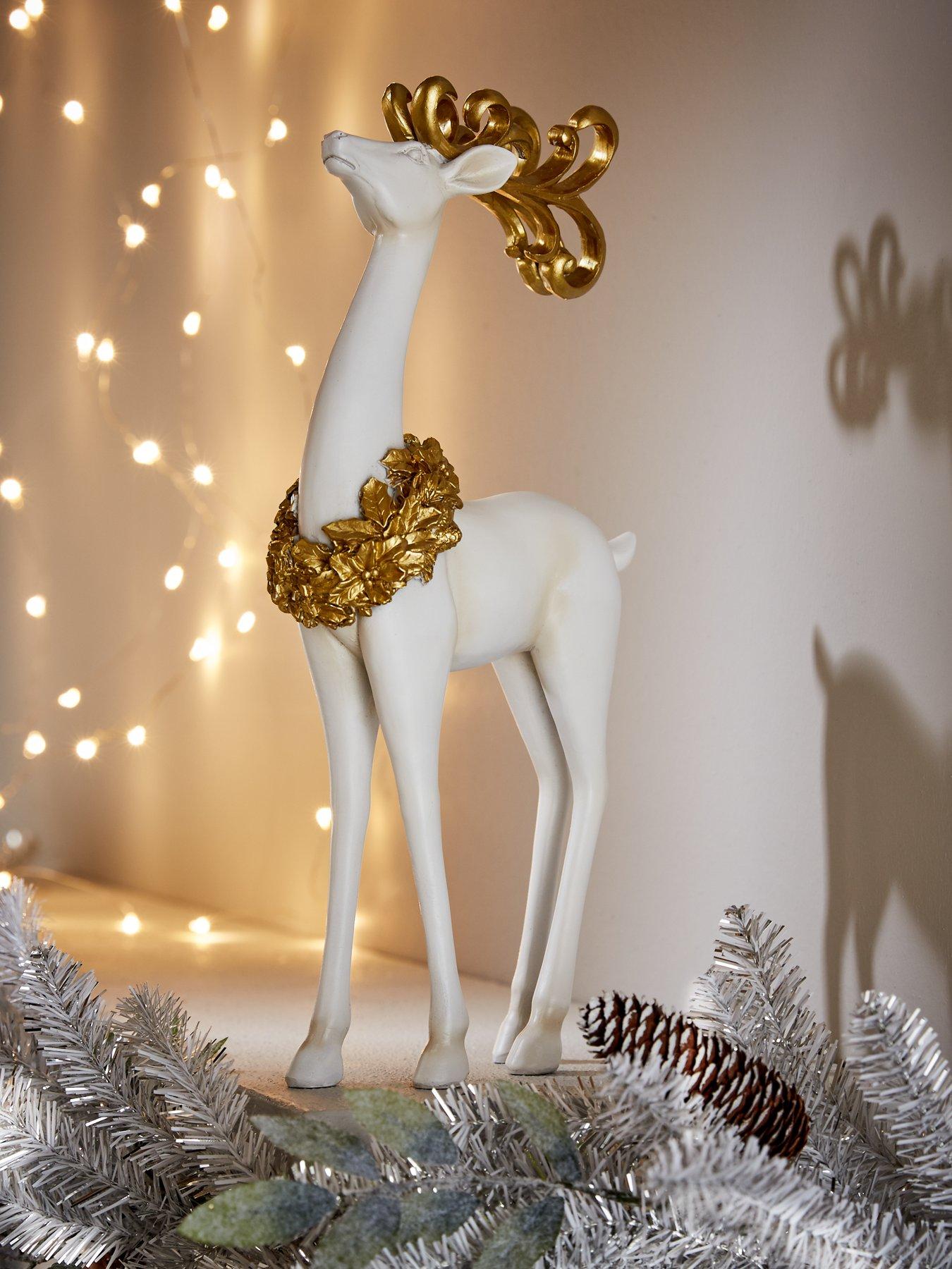 White Reindeer With Gold Detail Christmas Ornament Littlewoods Com