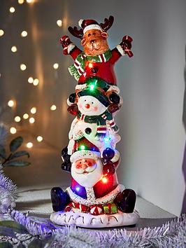 Festive   Jolly Santa And Friends Light Up Ornament