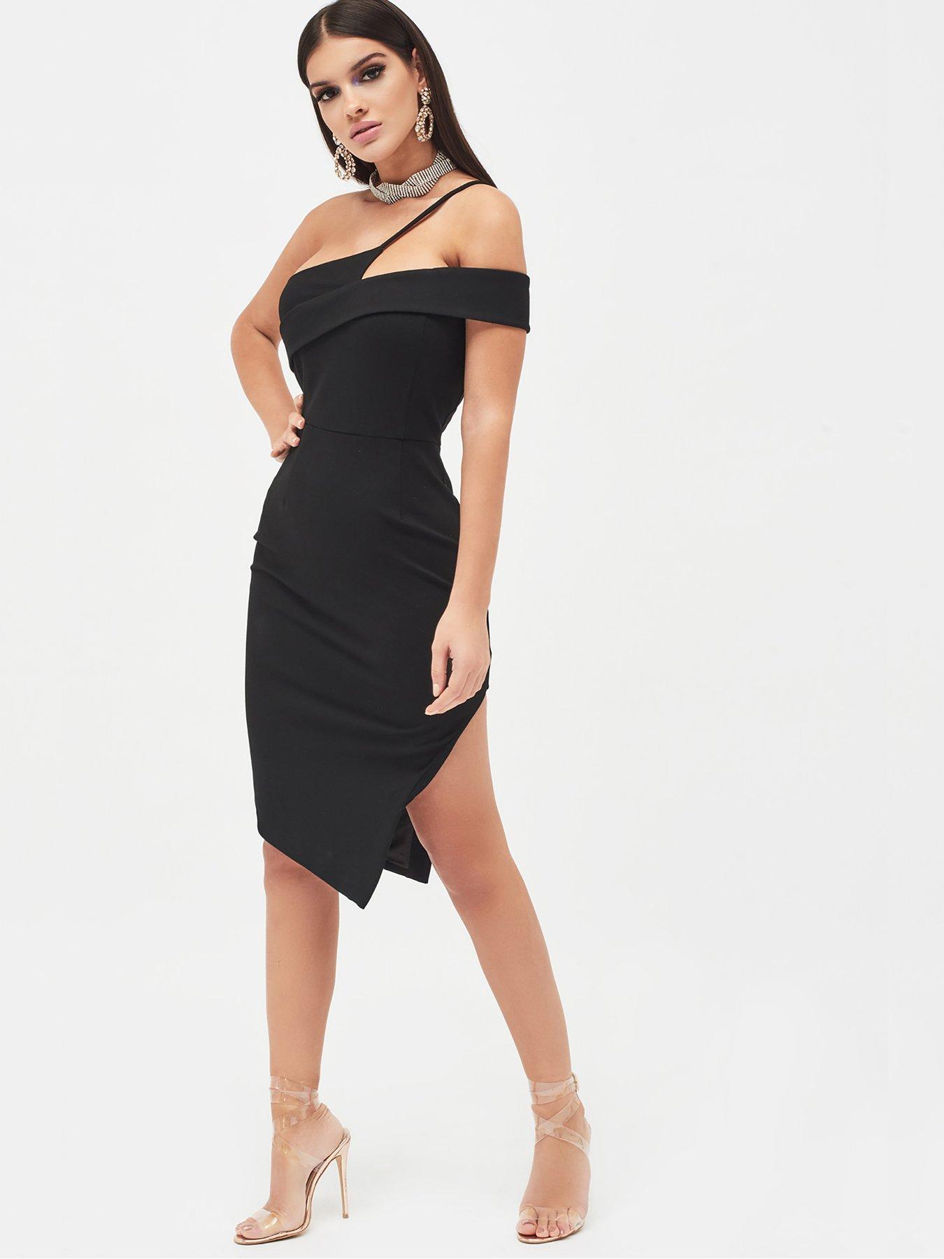 lavish alice pleated bardot and draped belt midi dress