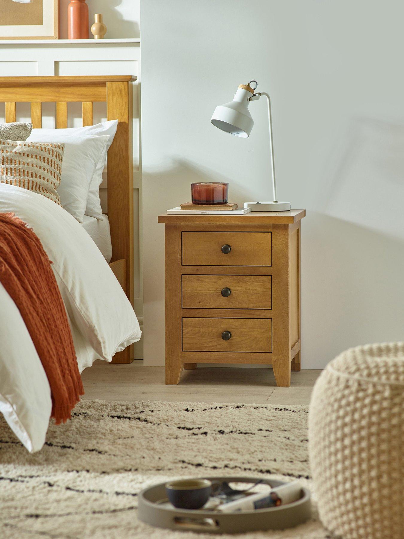 Image 1 of 6 of Julian Bowen Marlborough Ready Assembled 3 Drawer Solid Oak/Oak Veneer Bedside Cabinet