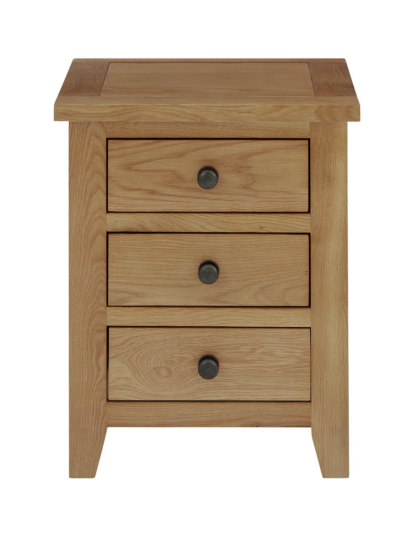 Home Furniture Diy Bedside Tables Cabinets Marlborough Bedside 3 Drawer Waxed Oak Fully Assembled Bortexgroup Com