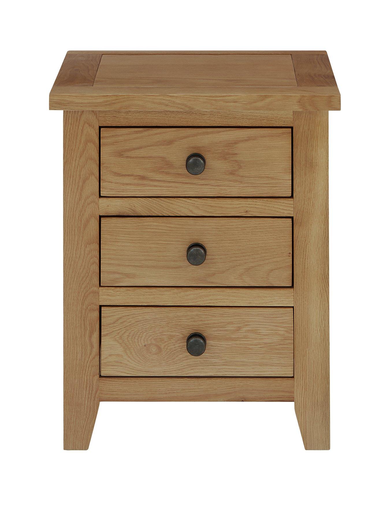  image of julian-bowen-marlborough-ready-assembled-3-drawer-solid-oakoak-veneer-bedside-cabinet