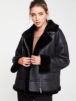 WHISTLES Whistles Faux Fur Aviator Jacket - Black Picture