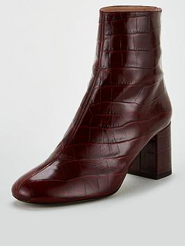 WHISTLES Whistles Leather Bartley Croc Back Zip Ankle Boots - Burgundy Picture