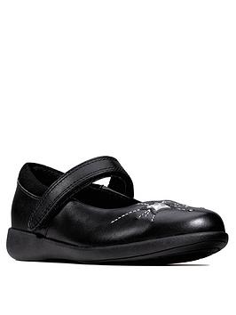 Clarks  Etch Spark Star School Shoes - Black Leather