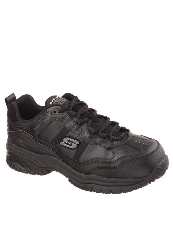 front image of skechers-work-relaxed-fit-lace-up-shoe-black