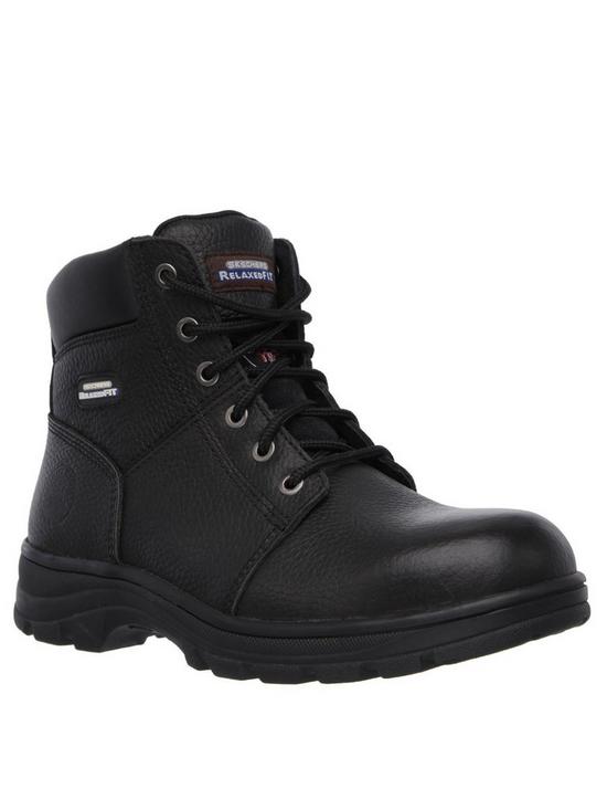 front image of skechers-work-relaxed-fit-workshire-lace-up-boot-black