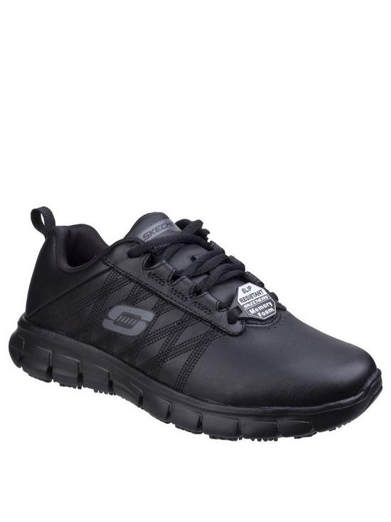 front image of skechers-sure-track-trainers-black