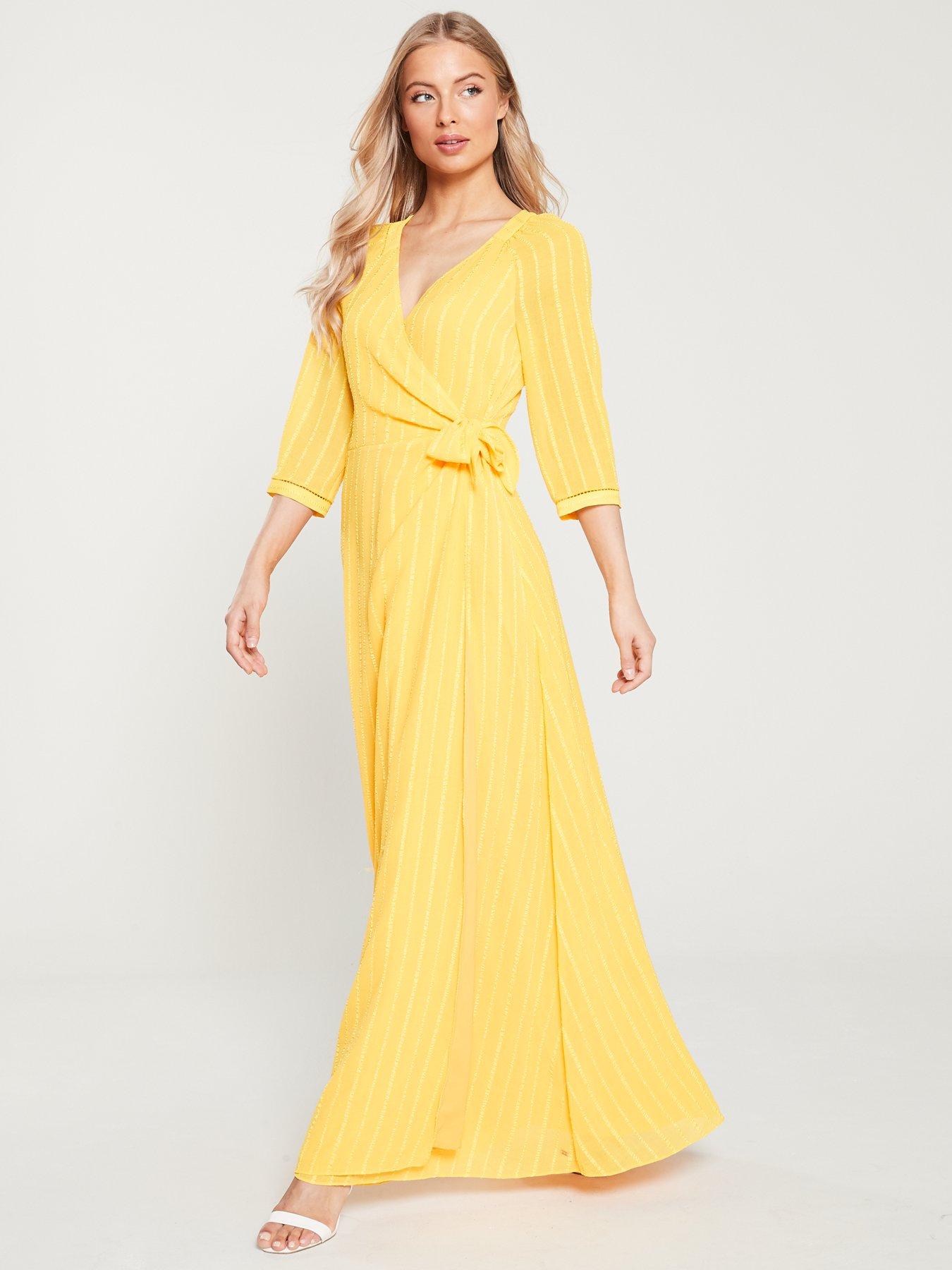 yellow long wrap dress