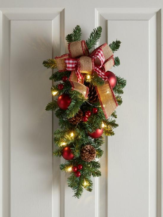 front image of bows-amp-baubles-teardrop-shape-lit-christmas-wreathdoor-hanger