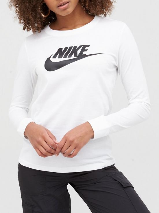 front image of nike-nsw-essential-icon-futura-ls-top-white