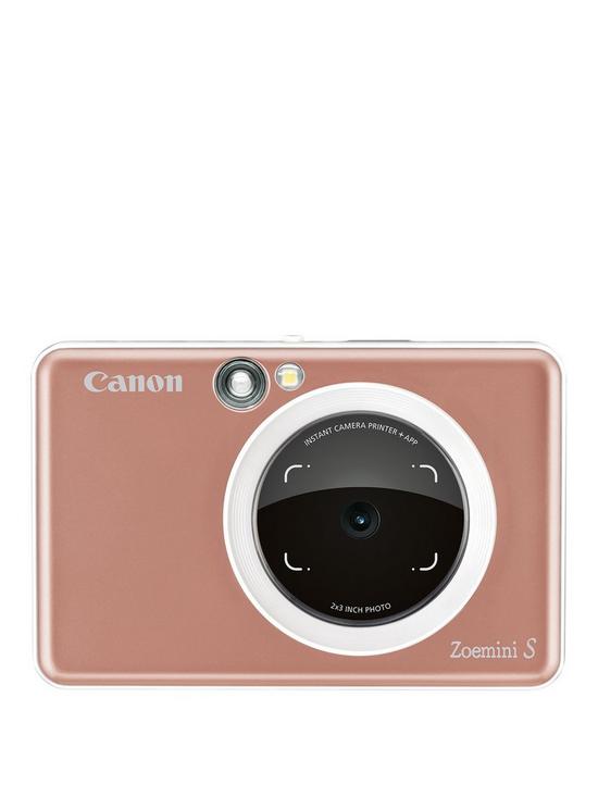 front image of canon-zoemini-s-pocket-size-2-in-1-instant-camera-printer-rose-gold-app