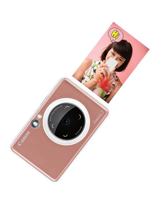 back image of canon-zoemini-s-pocket-size-2-in-1-instant-camera-printer-rose-gold-app