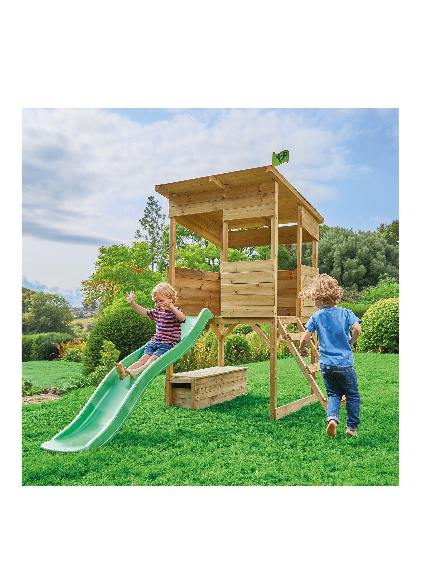 outdoor playhouse with slide