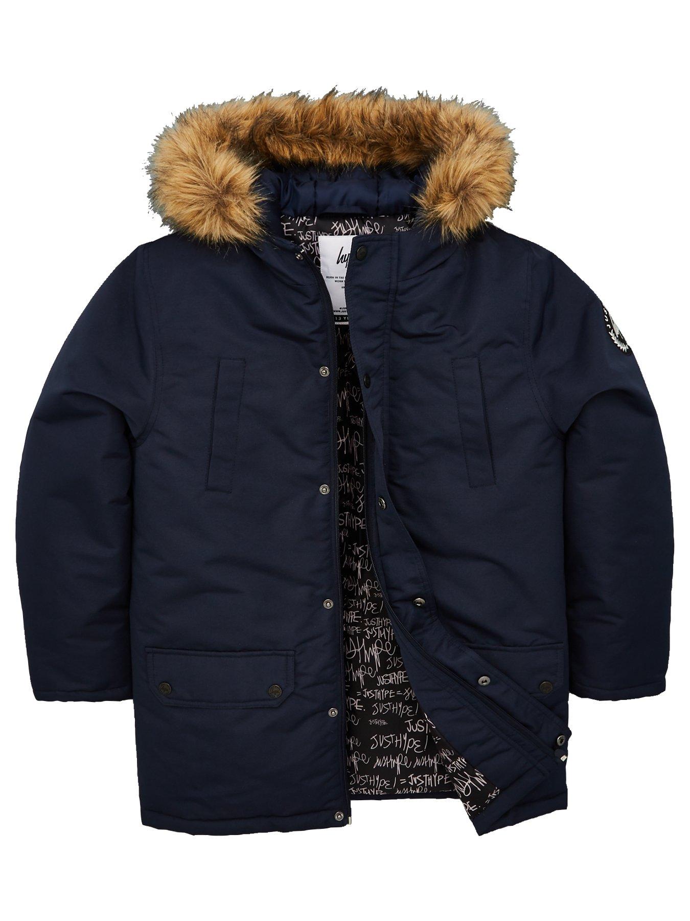 boys faux fur hooded parka jacket