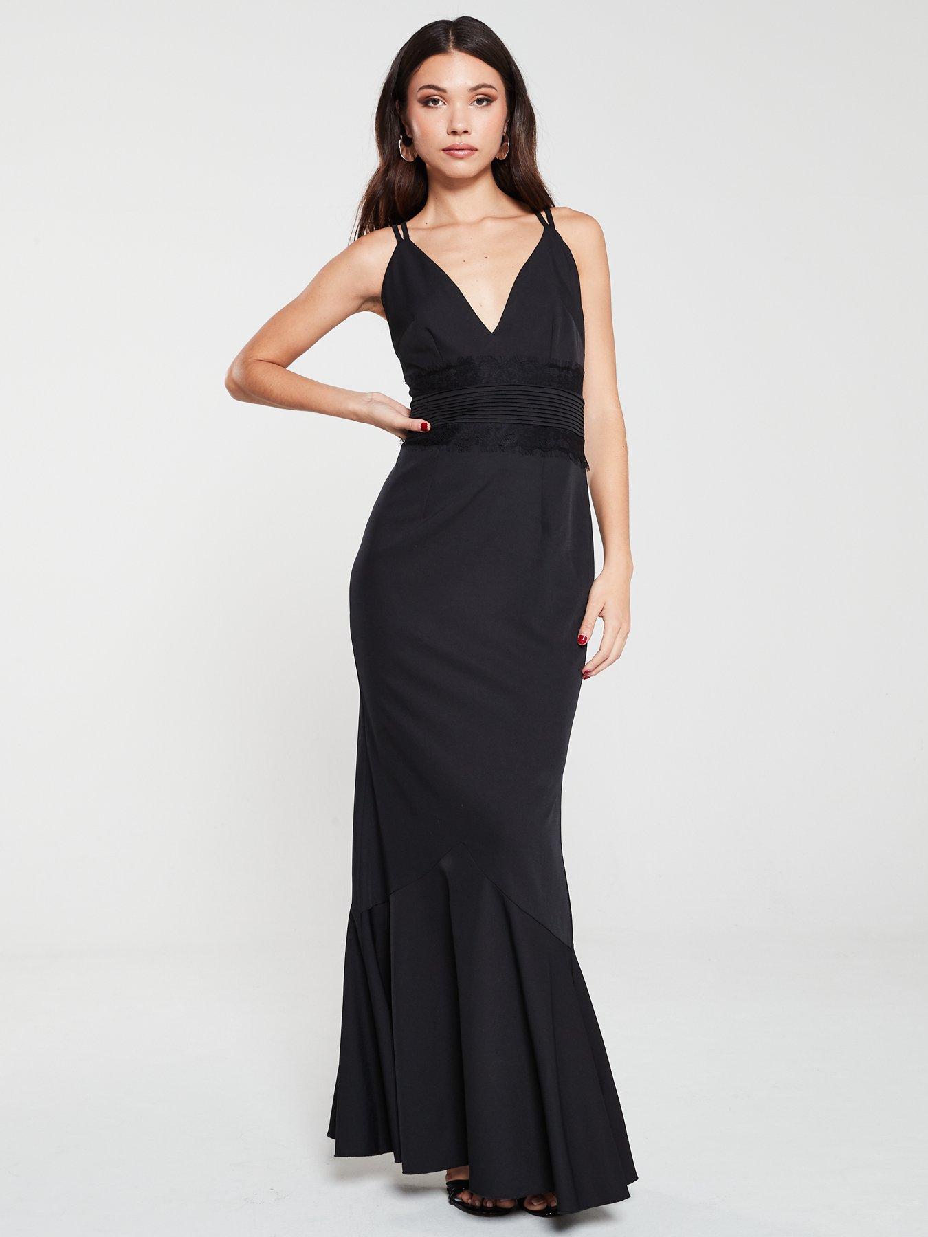 little mistress pleated maxi dress with lace hem detail