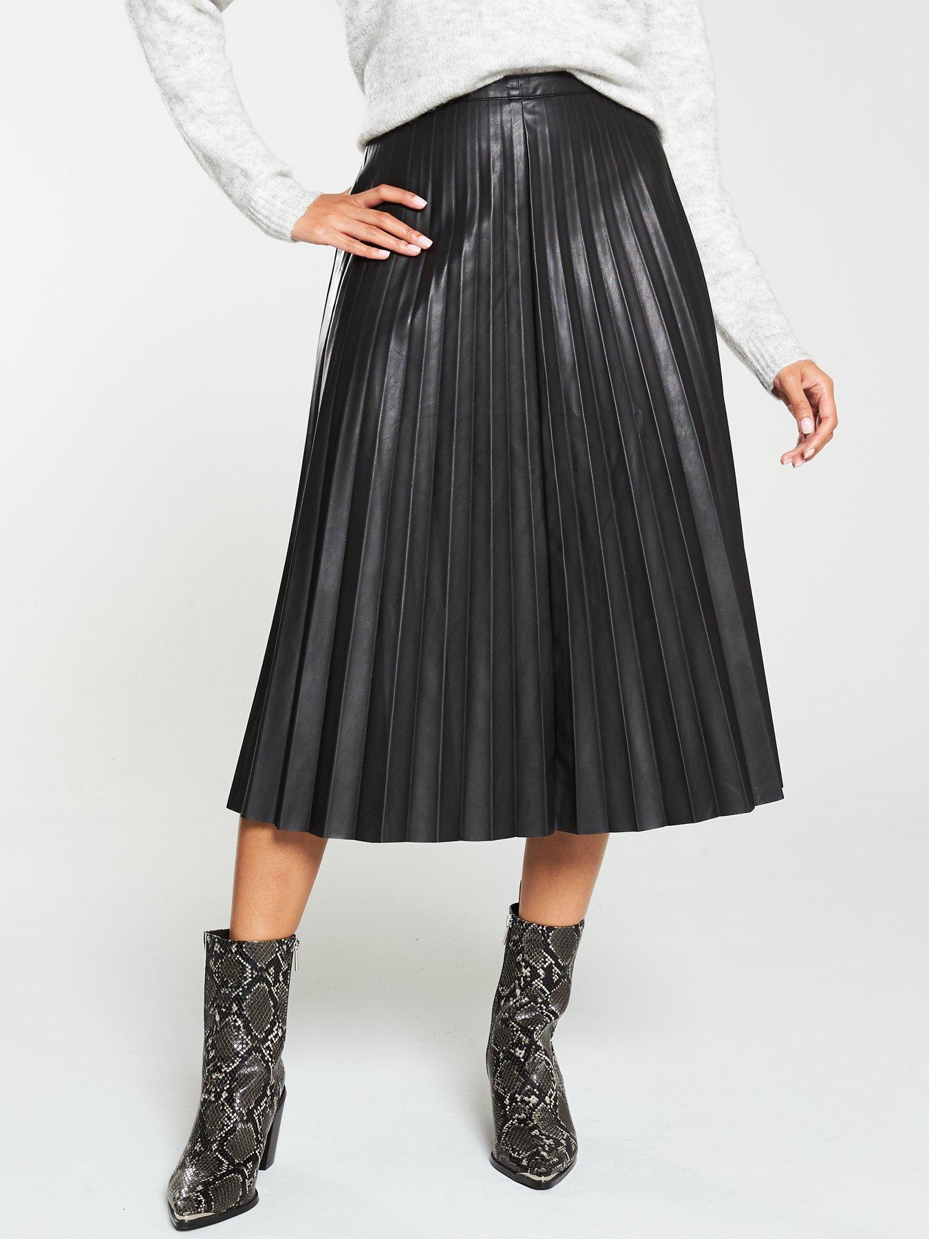 faux leather a line midi skirt
