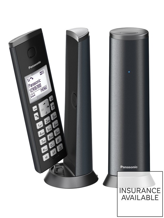 front image of panasonic-kx-tgk222em-digital-cordless-telephone-with-15-inch-lcd-screen-nuisance-call-blocker-and-answering-machine-twin-dect-graphite-grey