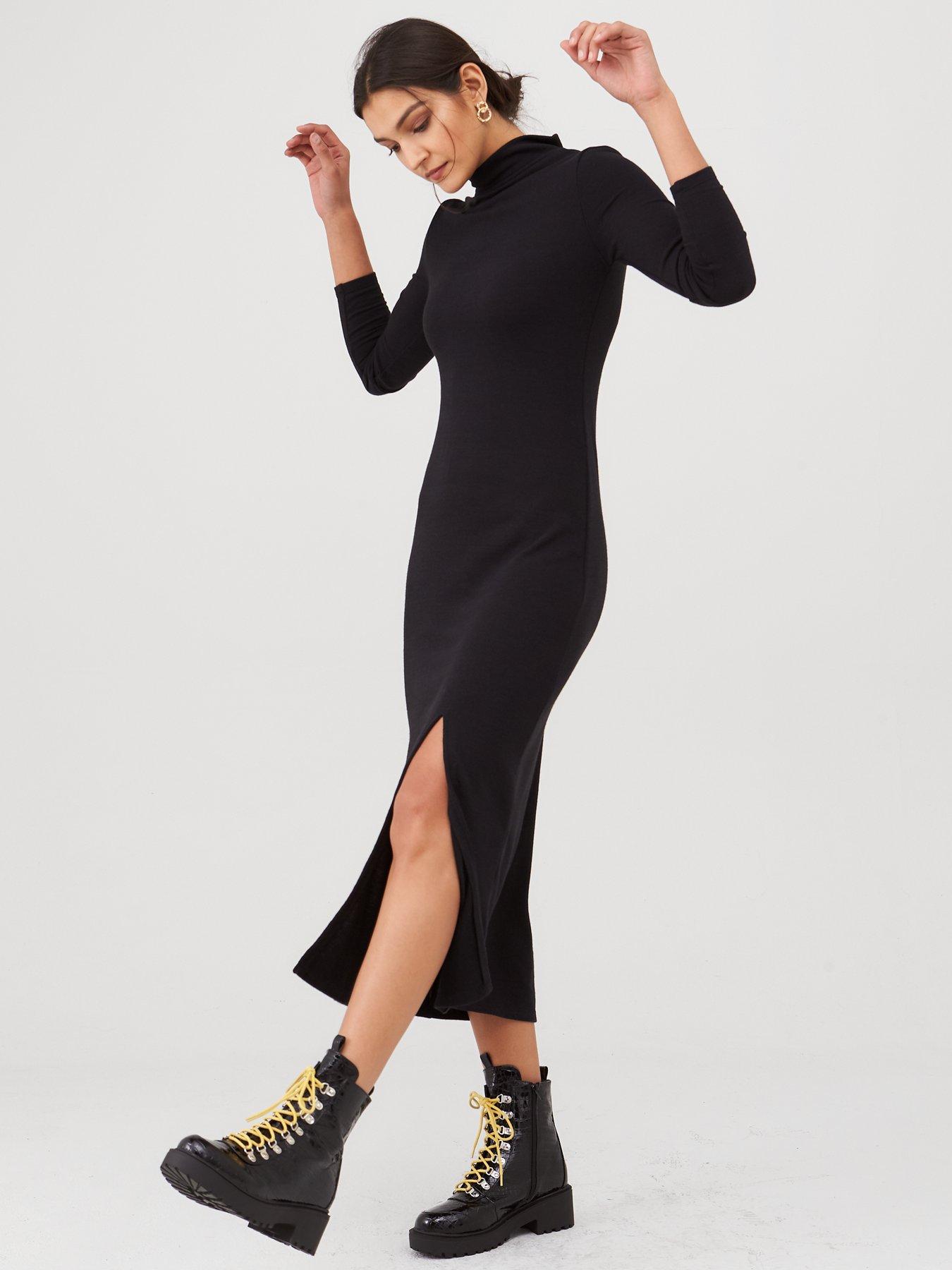black roll neck midi dress