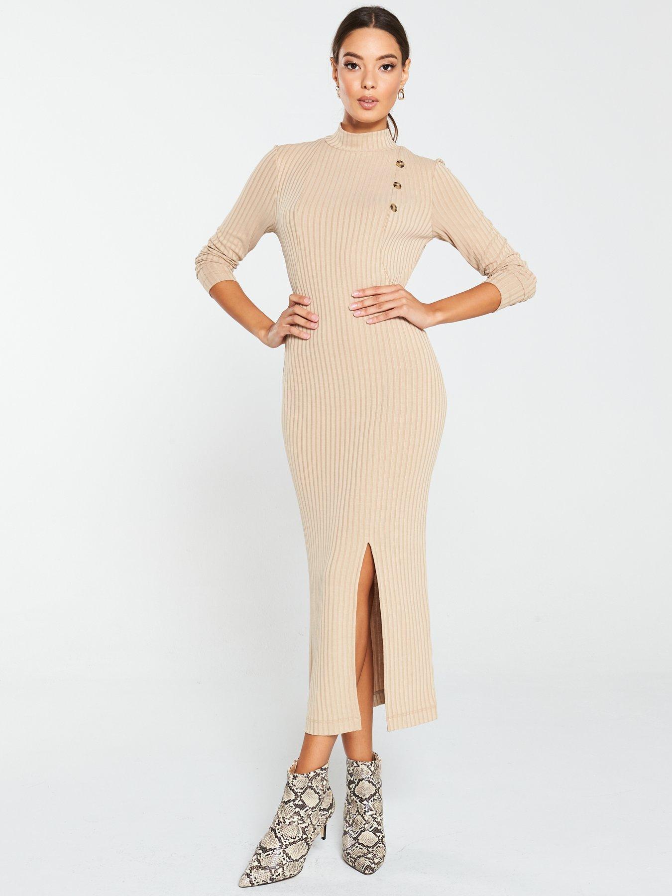 horn button midi dress