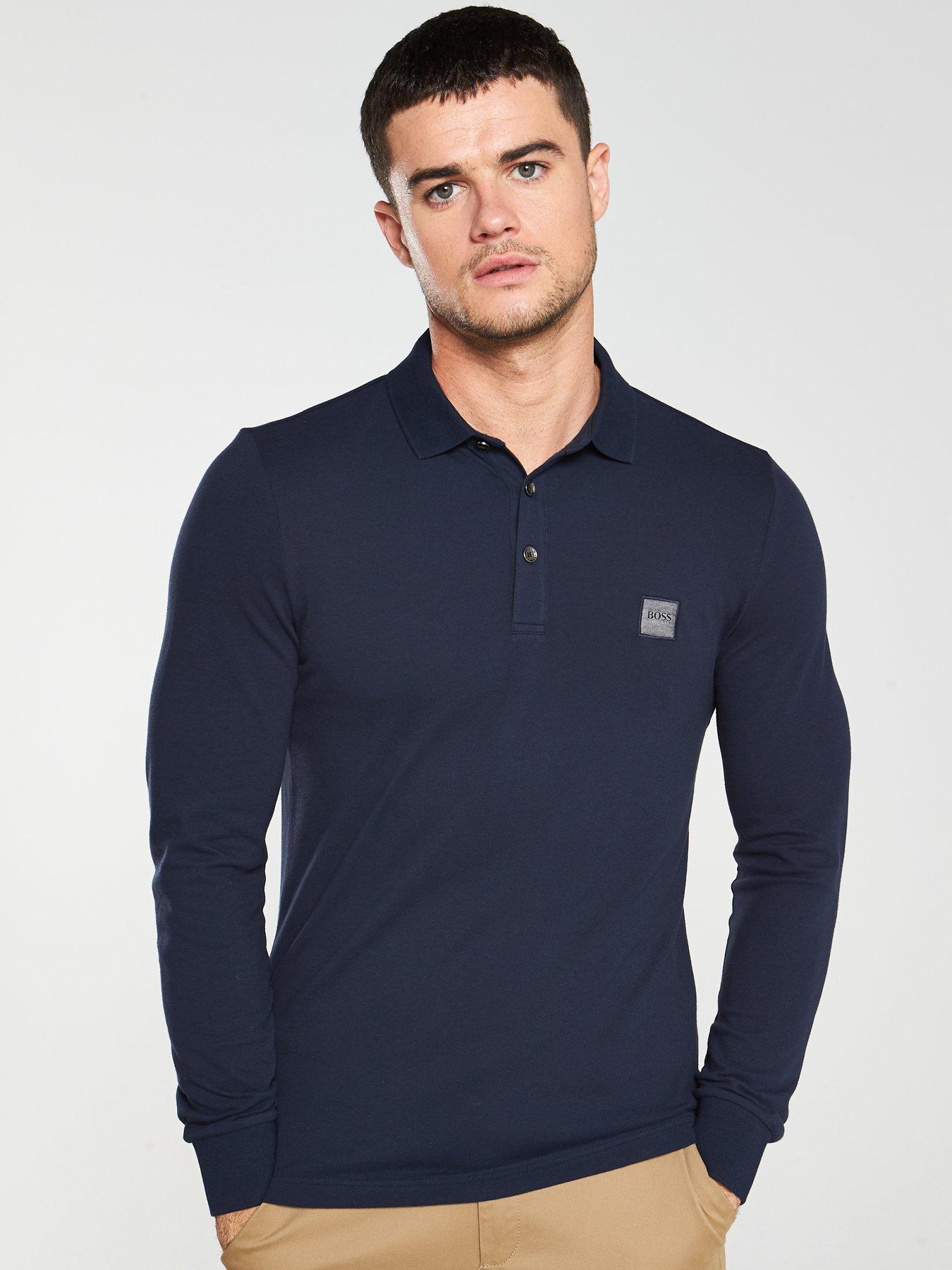 muscle fit long sleeve polo