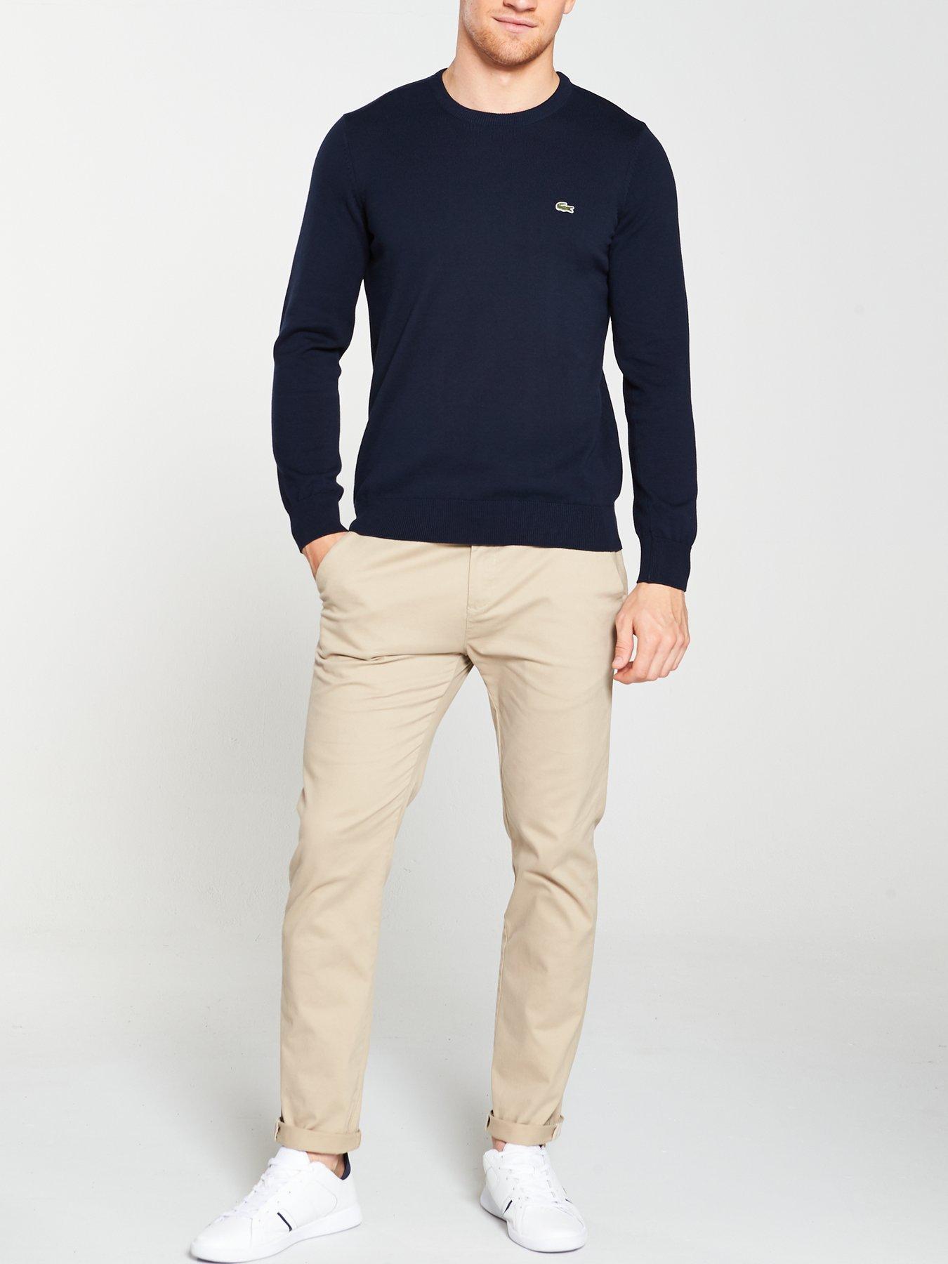 Image 3 of 4 of Lacoste Crew Neck Knitted Logo Jumper - Navy