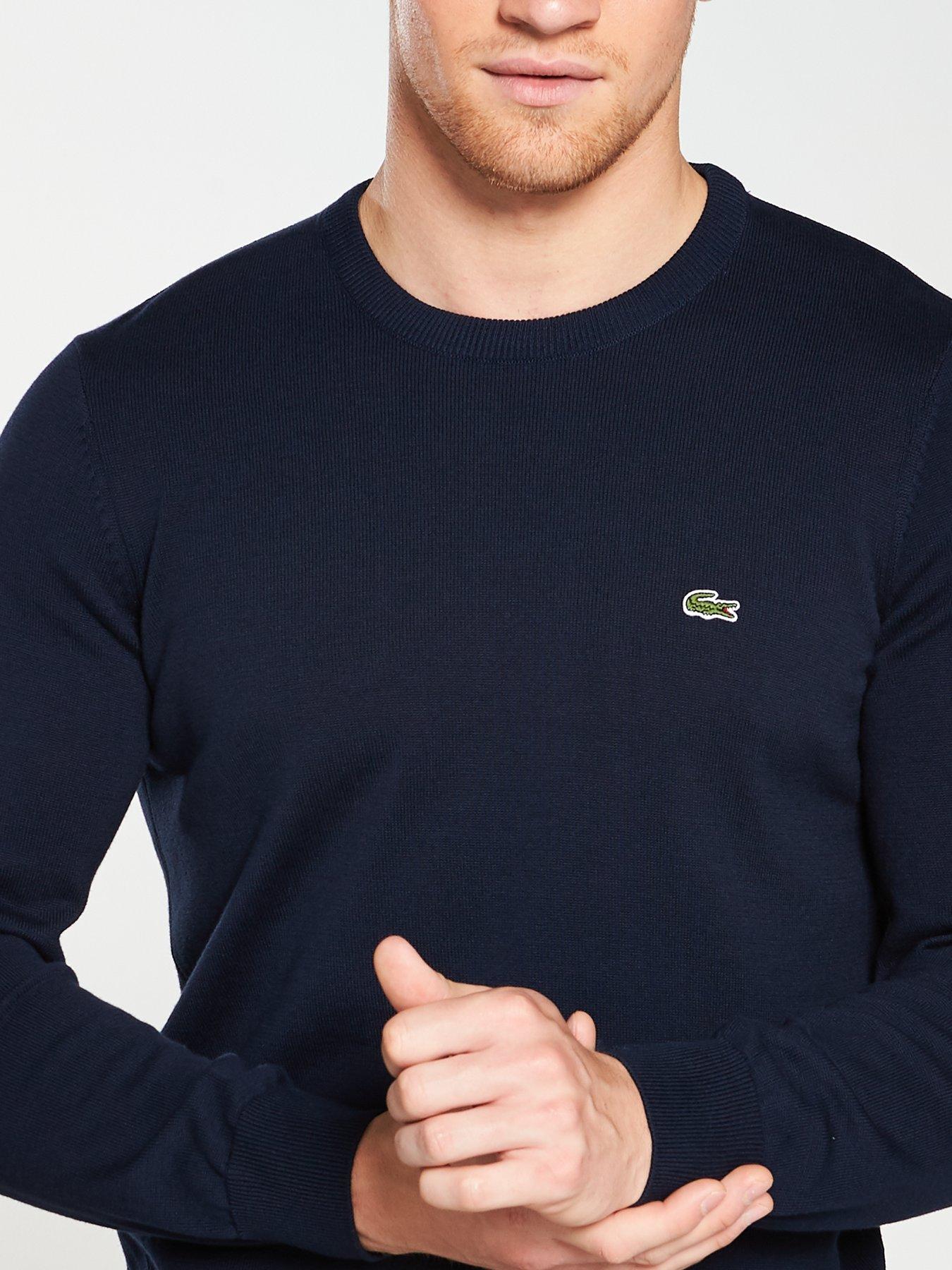 Image 4 of 4 of Lacoste Crew Neck Knitted Logo Jumper - Navy
