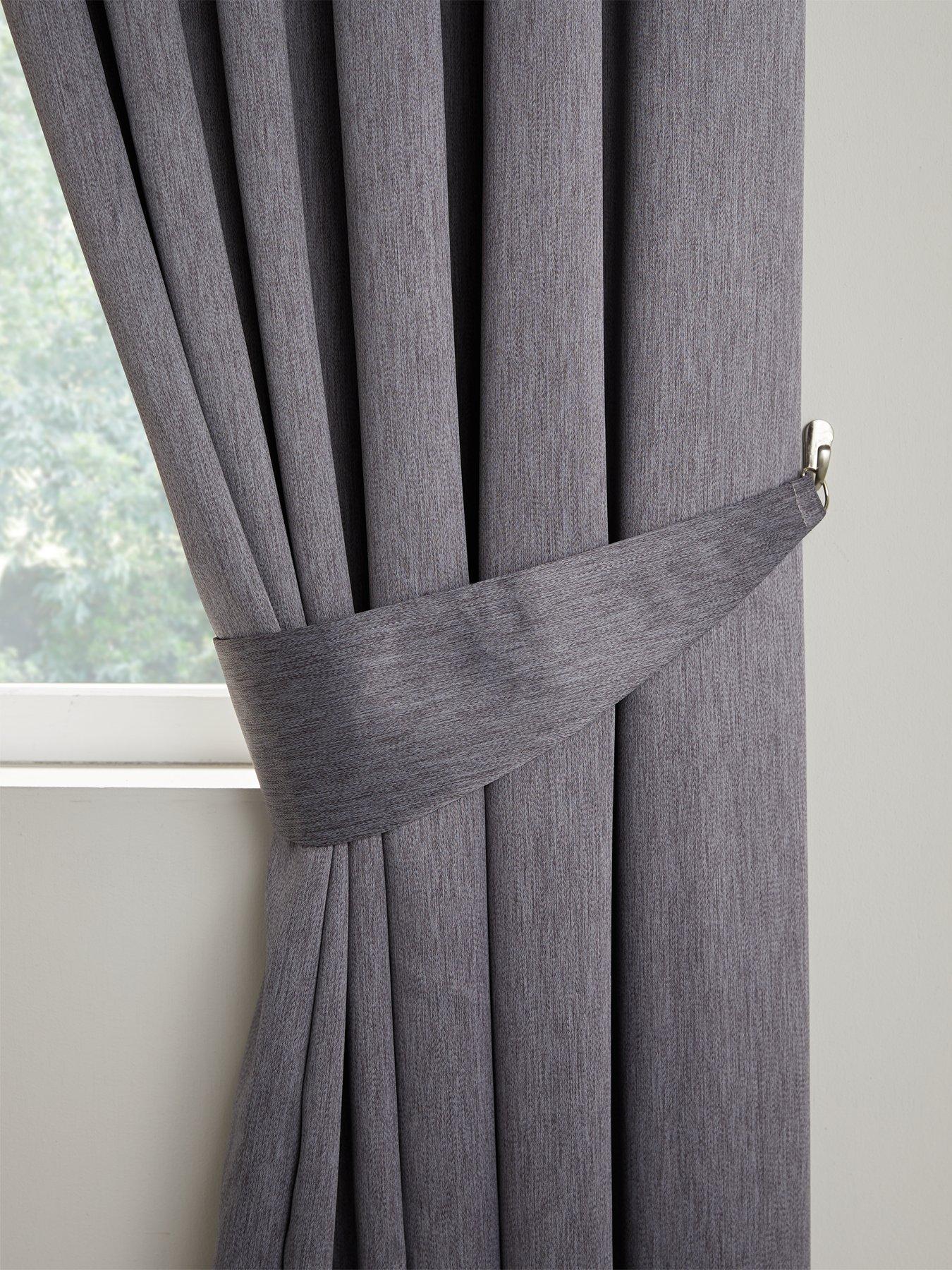 STUNNING CHARCOAL GREY CLEAR BEADED CURTAIN LONG TIE BACK TIEBACK 30"